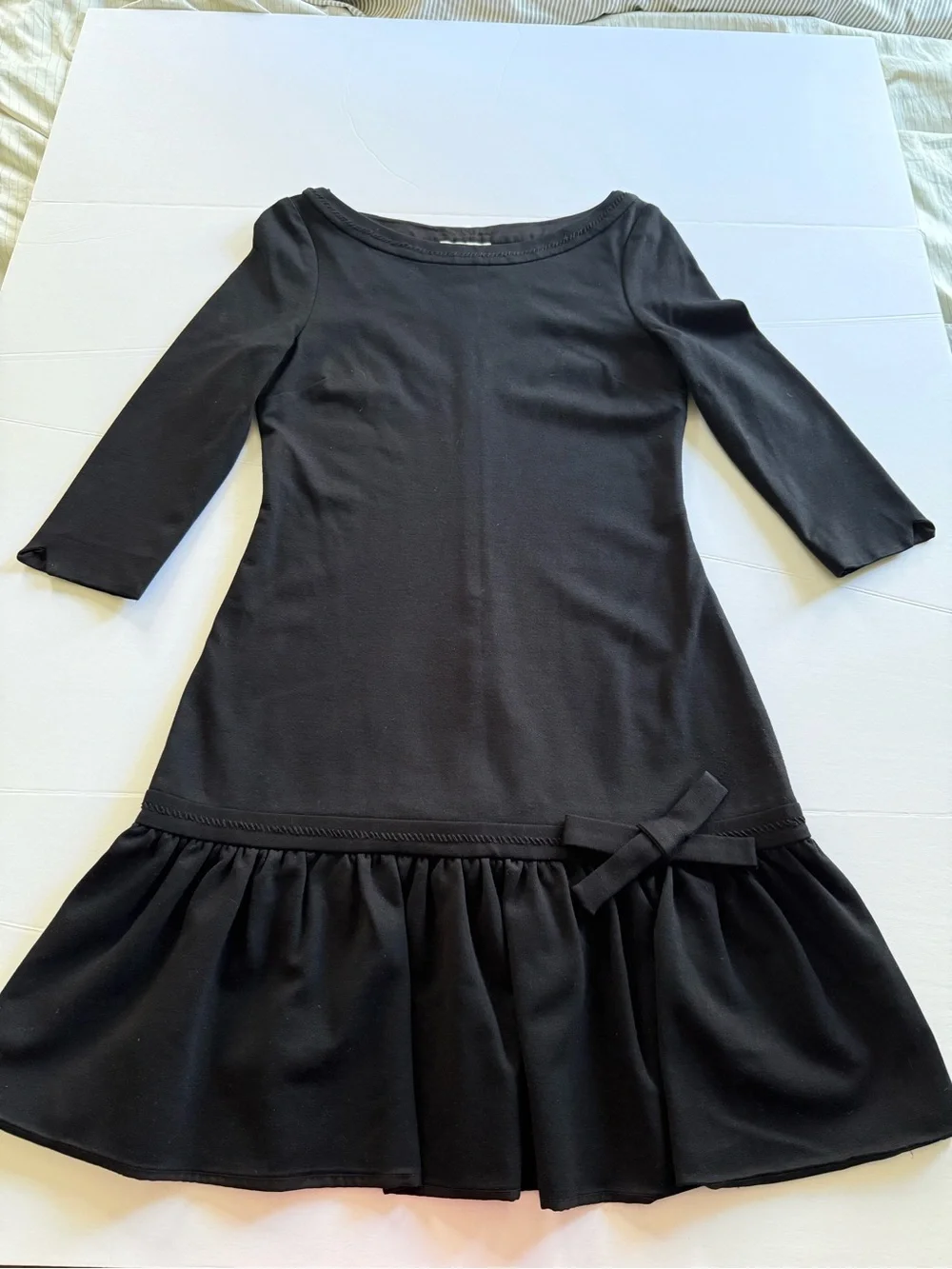 Kate Spade Dress Boat Neck Drop Waist Bow Detail Black Ponte LBD Sz 2 Cocktail